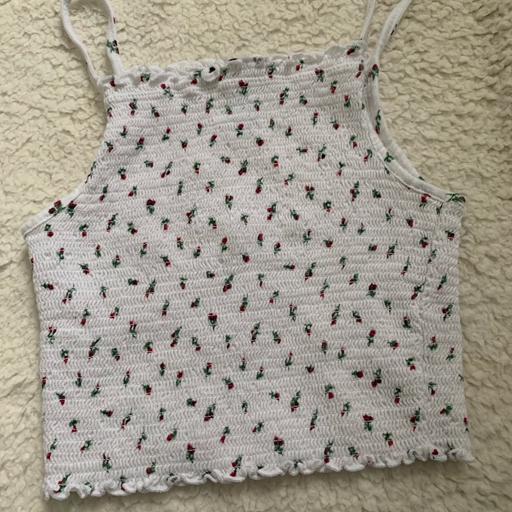 White rose print halter tank top